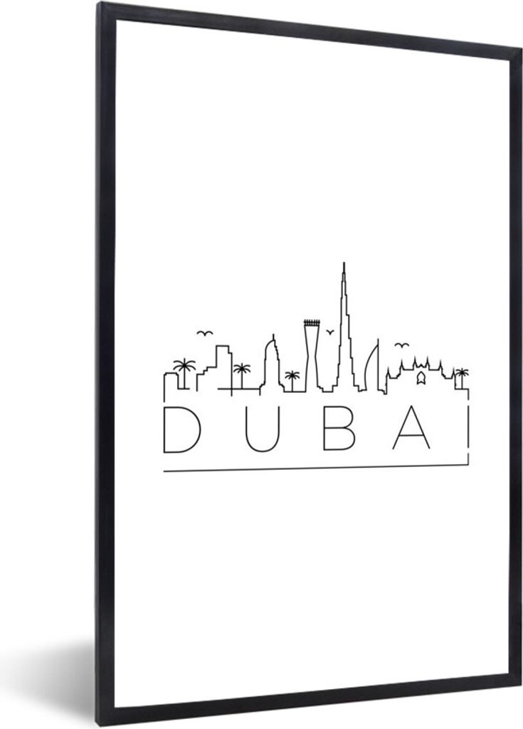 MuchoWow MuchoWow Gerahmtes Poster Skyline "Dubai" weiß 20x30 cm - Poster mit zchwarzem Bilderrahmen - Drucken - Bilder Poster im Rahmen