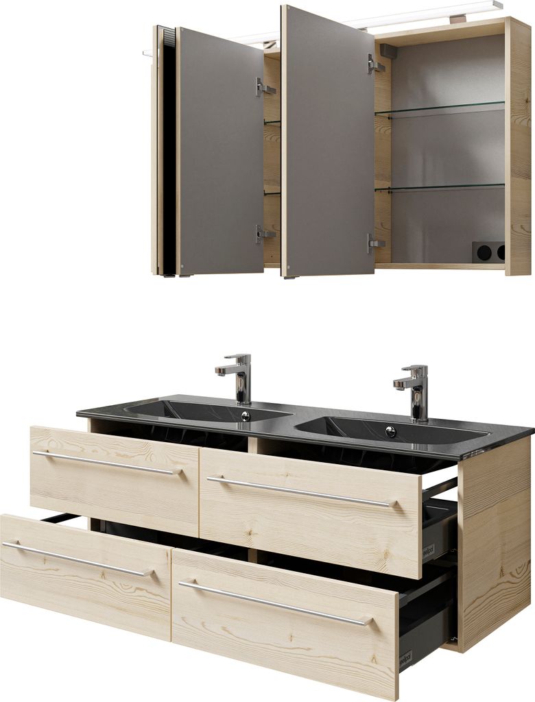 PELIPAL Serie 6025 SET-045-128 Block bestehend aus: Waschtisch, Waschtischunterschrank, Spiegelschrank / 132cm