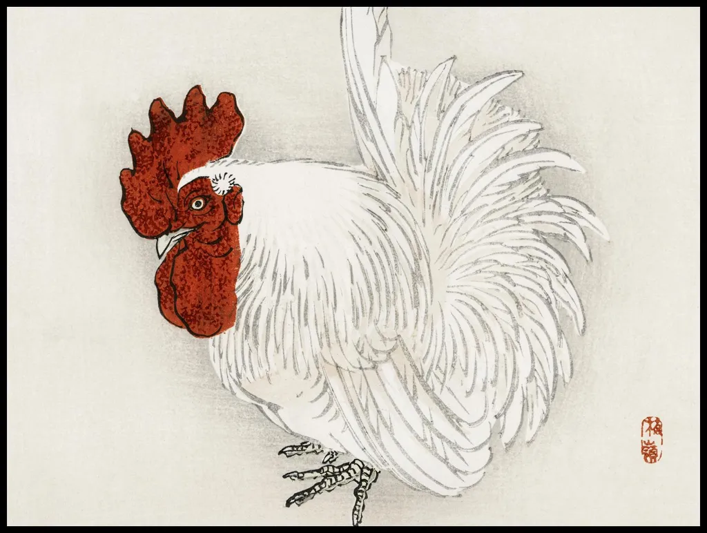 Poster 100x75cm Japanese Bantam, Kōno Bairei Vintage per il salone