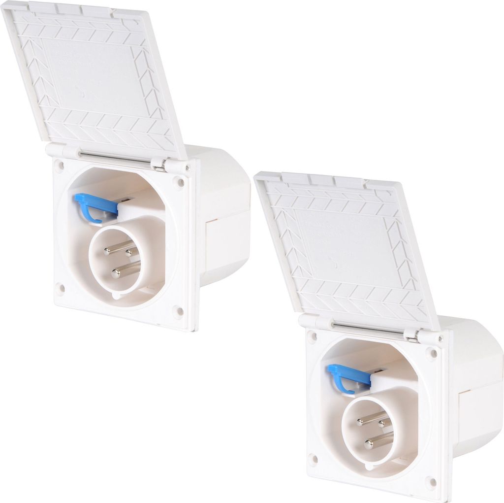 2x CEE Aussensteckdose WEIß Spritzwasser geschützt 200-240V, 16A, IP44 Wohnwagen Caravan Wohnmobil Einbausteckdose