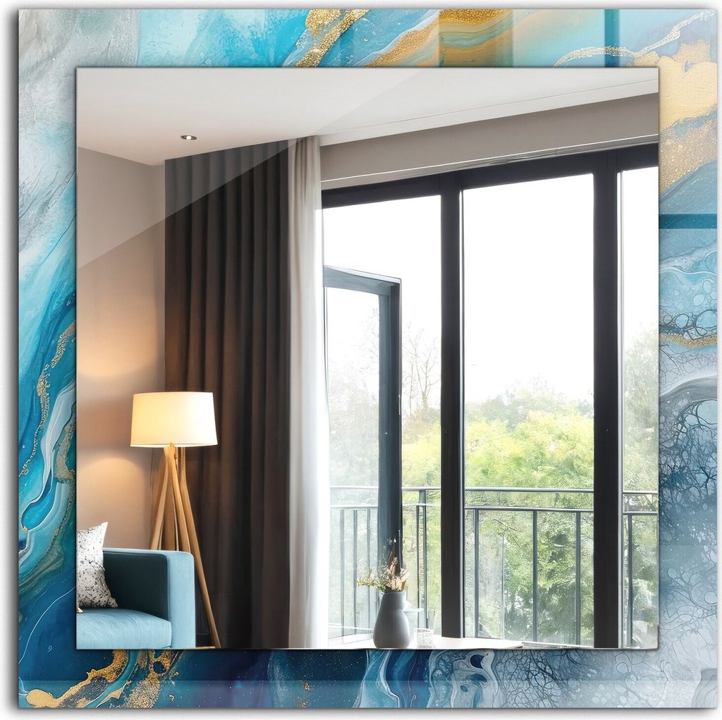 Dekorativer Wandspiegel - Bedruckter Spiegel - Motiv - 60x60 cm - Abstraktes Marmorharz