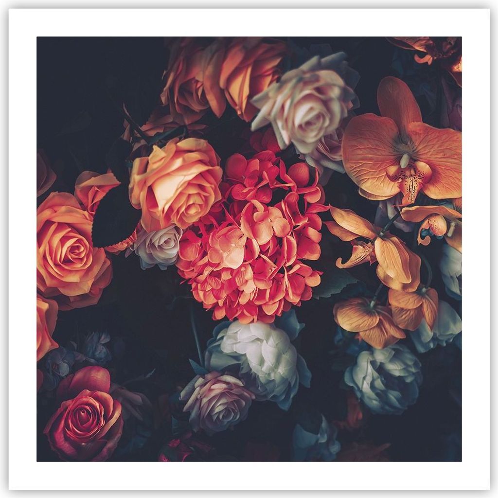 Poster - Poster ohne Rahmen - Blumenstrauß Blumen Rosen - 60x60 cm - Wand Bild - Wanddeko - Wandbilder - Kunstposter - Wandposter - Bilder - Kunst...