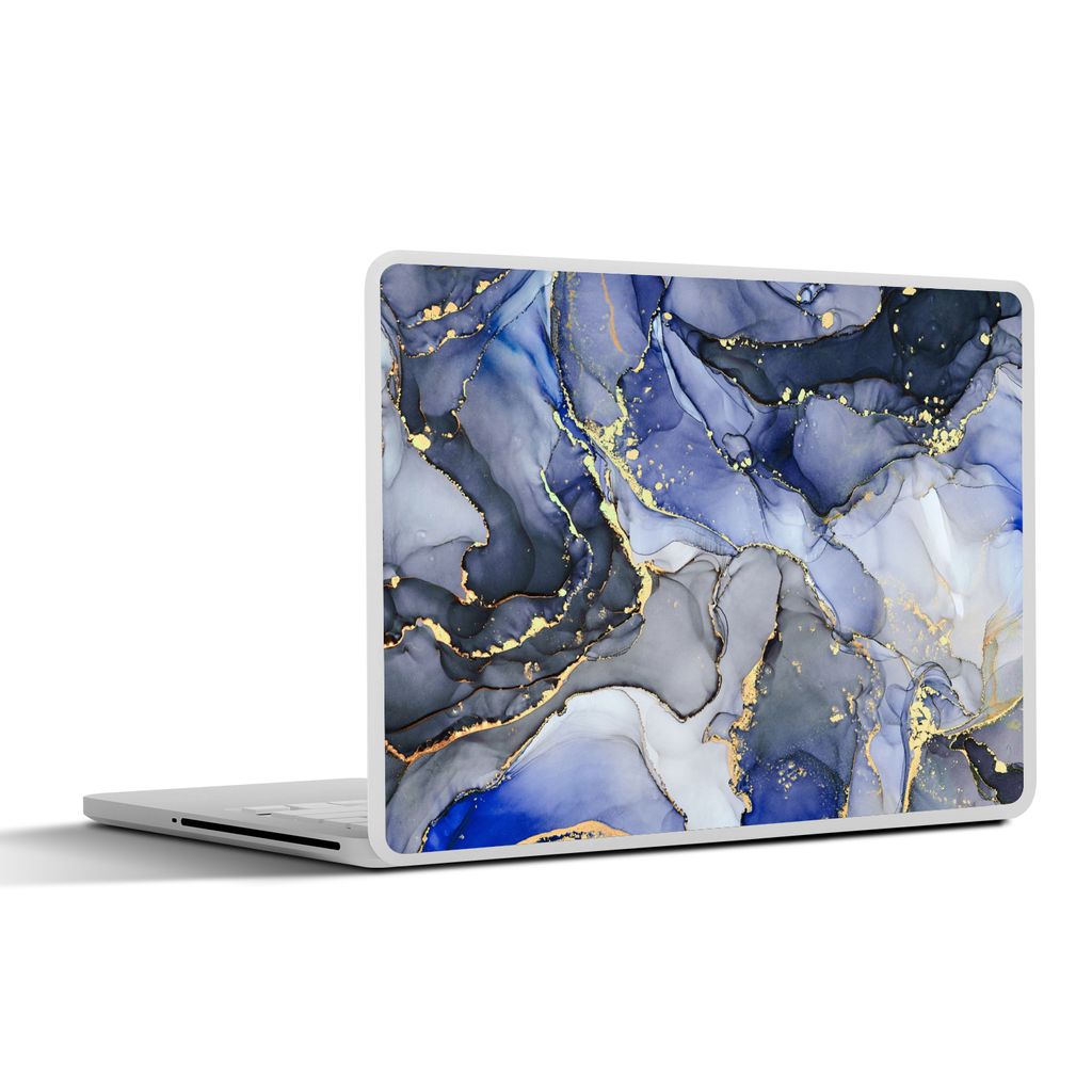 MuchoWow Laptop Aufkleber Sticker Cover Marmor - Gold - Abstrakt - Blau 30x22 cm - Laptop-Sticker