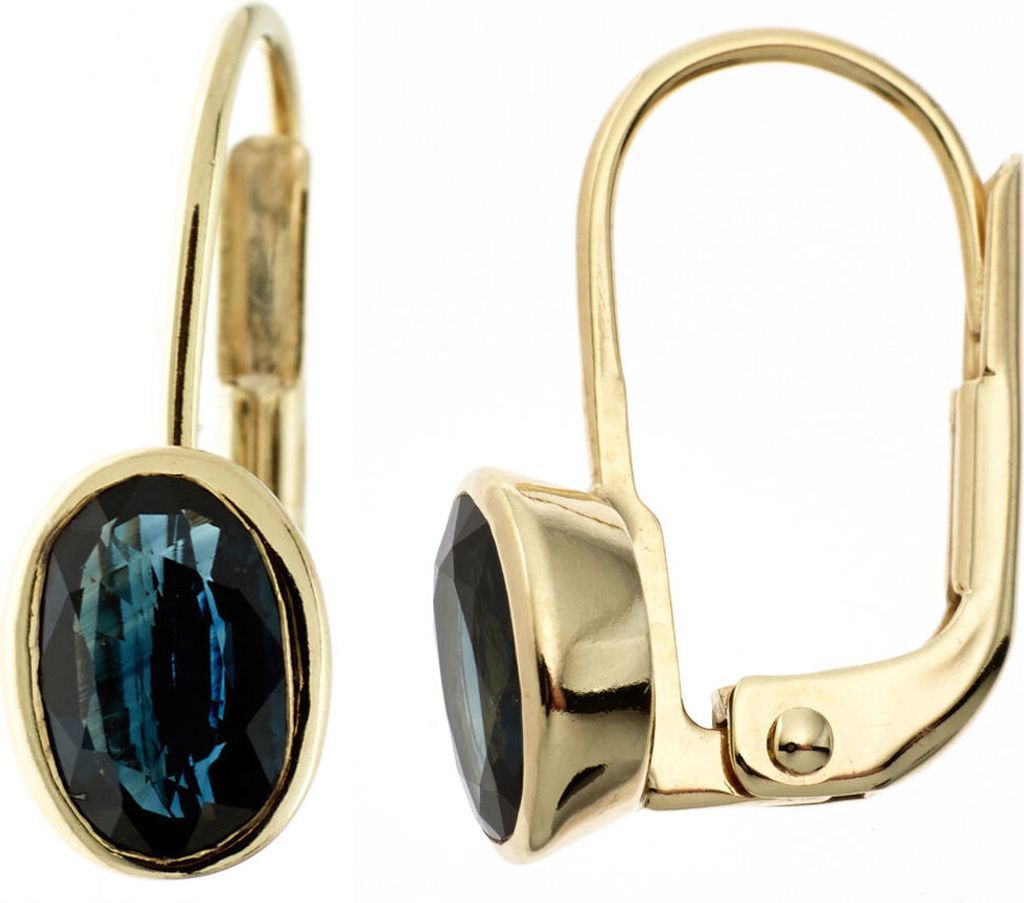 Ohrringe Ohrhänger Boutons Saphir blau oval 333 Gold Gelbgold schlicht