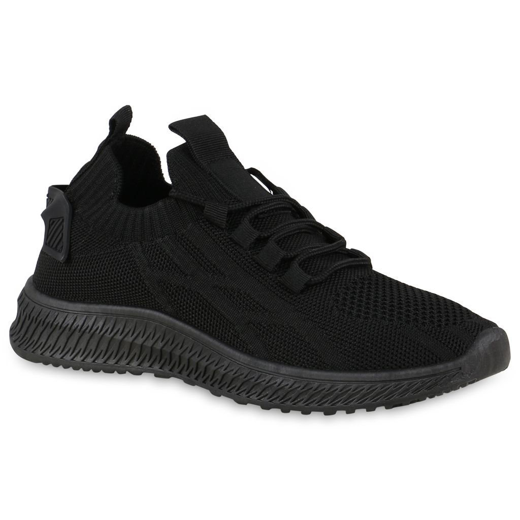 VAN HILL Damen Sportschuhe Laufschuhe Schnürer Sportliche Strick Schuhe 838965, Farbe: Schwarz, Größe: 37