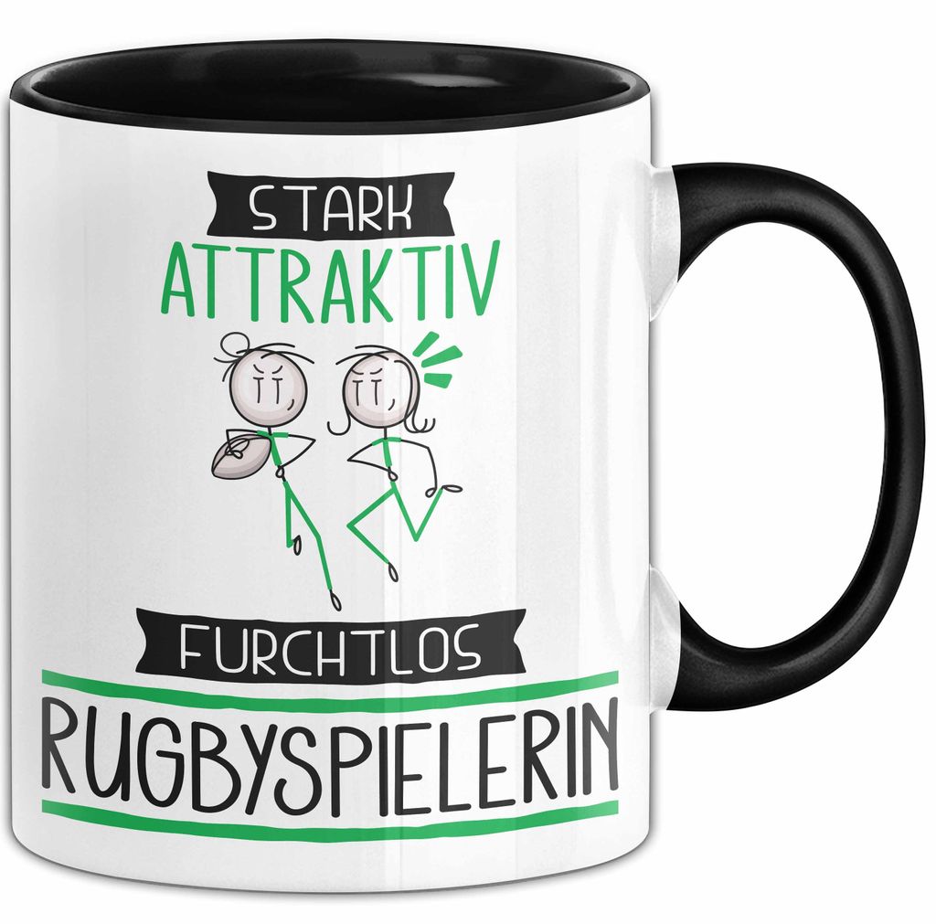 Rugbyspielerin Tasse Geschenk Becher Stark Attraktiv Furchtlos Rugbyspielerin Lustige Geschenkidee (Schwarz)