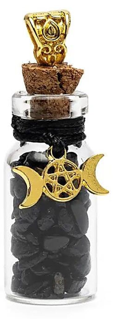 Pendentif bouteille cadeau avec tourmaline noire et phases Image du produit 