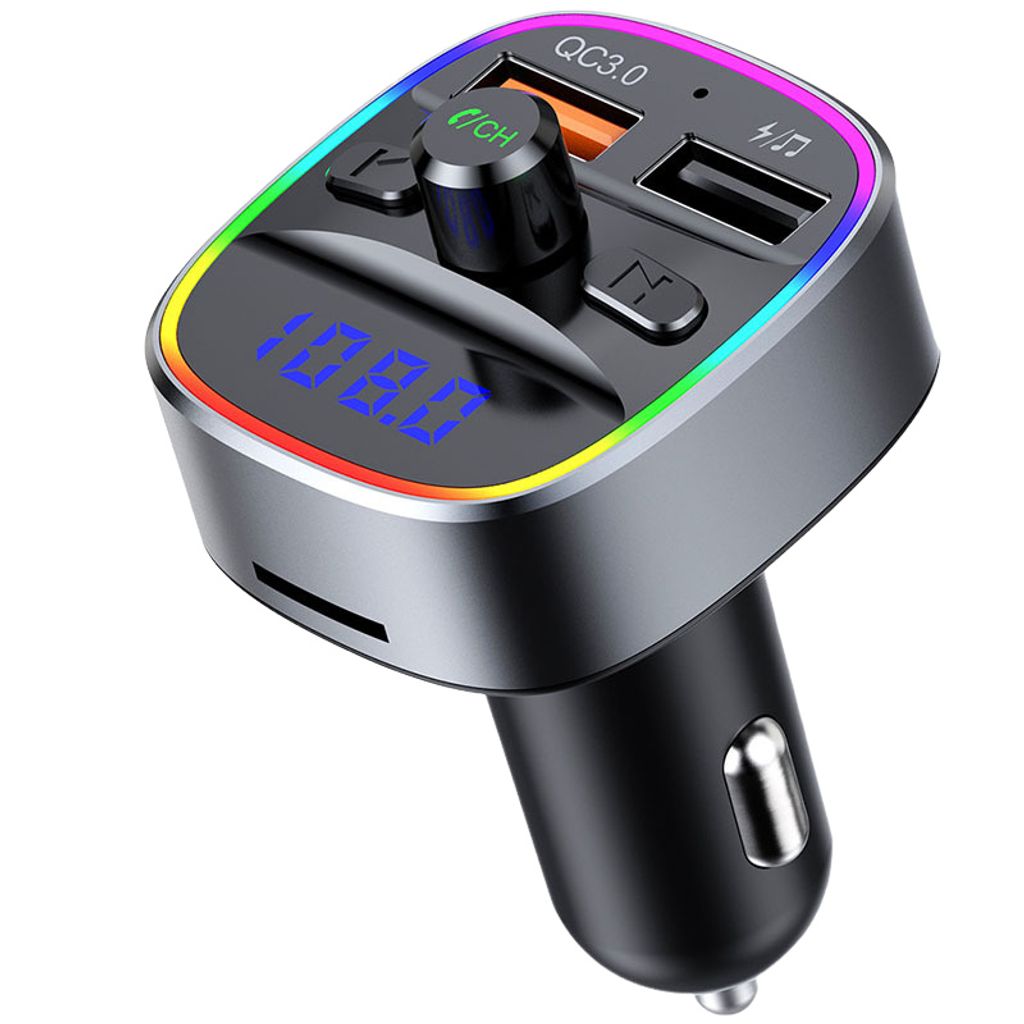 Bluetooth-FM-Transmitter, Auto-Bluetooth-Adapter,Zigarettenanzünder mit Freisprechen, 2 USB-Anschlüsse (5 V/2,4 A und 1 A), unterstützt TF-Karte...
