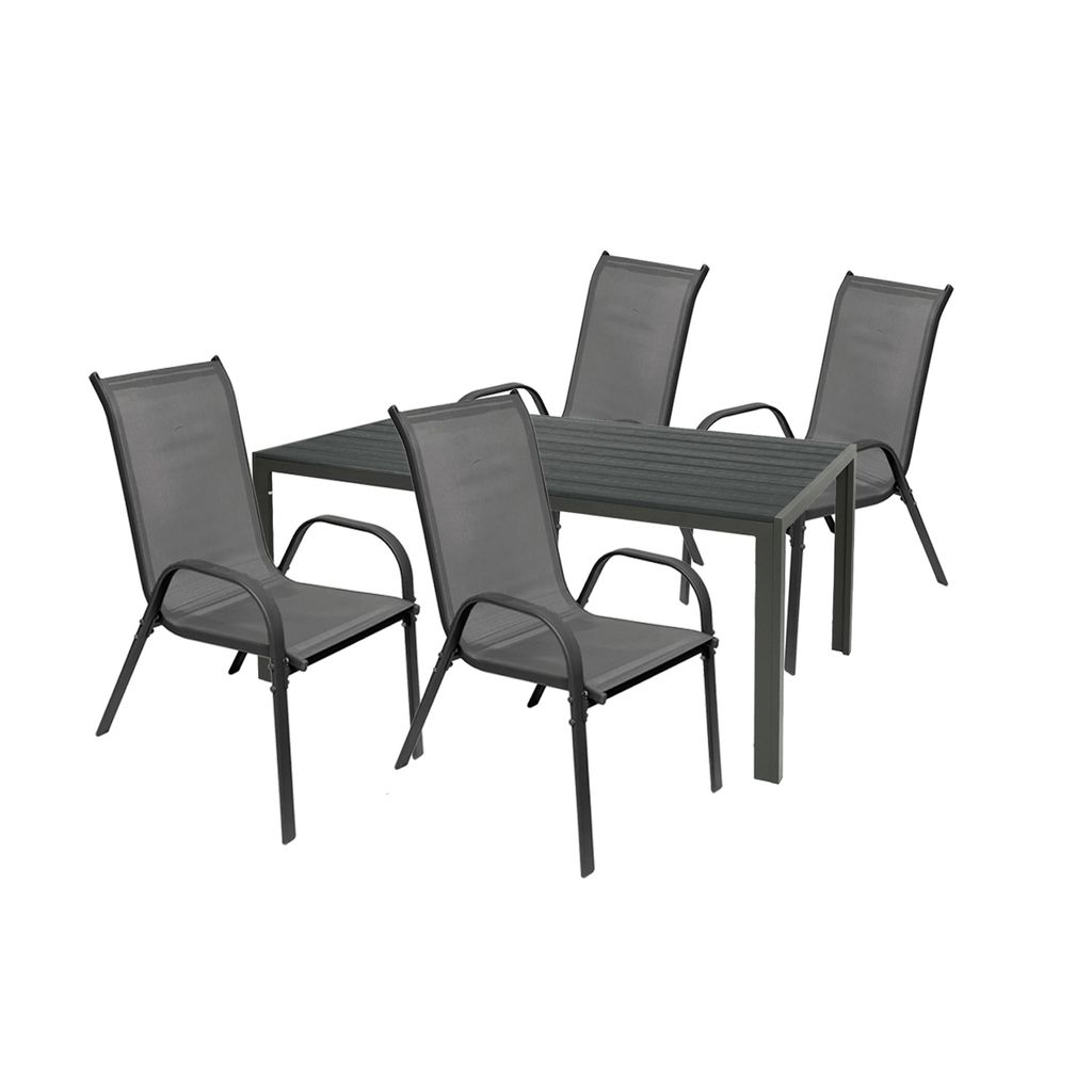 Gartengarnitur Gartenmöbel 5tlg 160x90cm Non-Wood Tisch Stapelstuhl