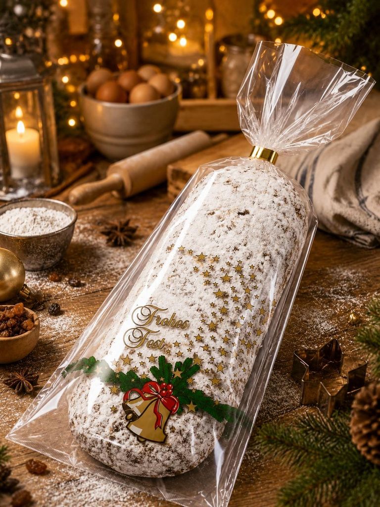 PP-Stollenbeutel "Glocke - Frohes Fest" 20 + 7 x 56 cm 25 Produktbild 
