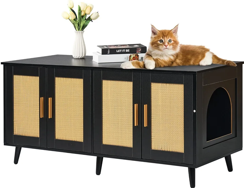 Meuble litière anti-odeur et projections - Armoire chat bois 119cm