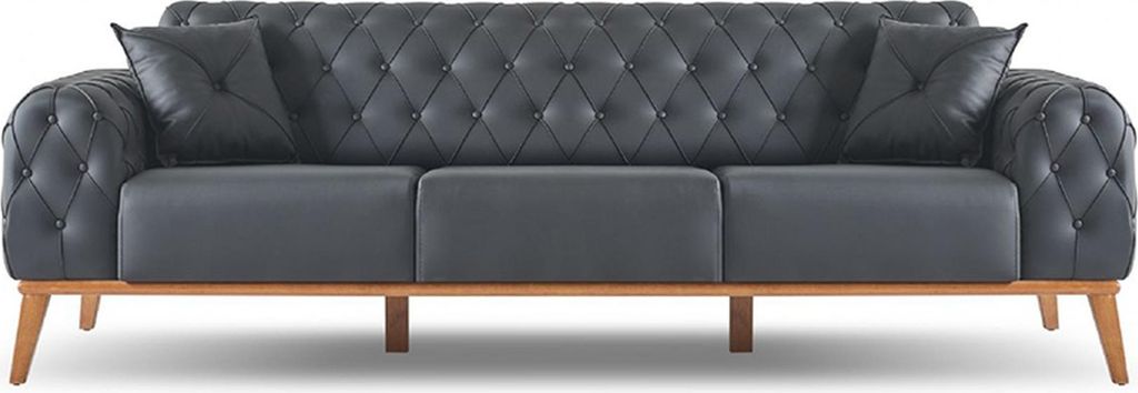 Schwarzer Chesterield 3-Sitzer Arbeitszimmer Kunstleder Möbel