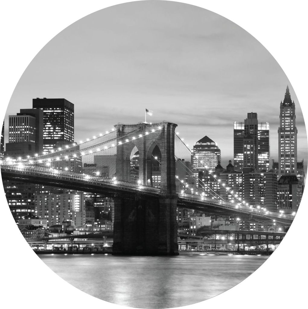 Sanders & Sanders selbstklebende runde Tapete Brooklyn Bridge New York Schwarz-Weiß Ø 140 cm