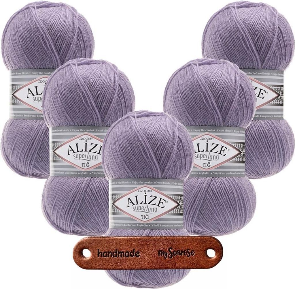 5 x ALIZE Superlana Tig 257 Lavender mit Label