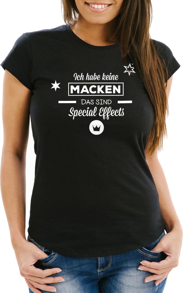 Lustiges Damen T-Shirt Ich habe keine Macken, das sind Special Effects! Moonworks schwarz L