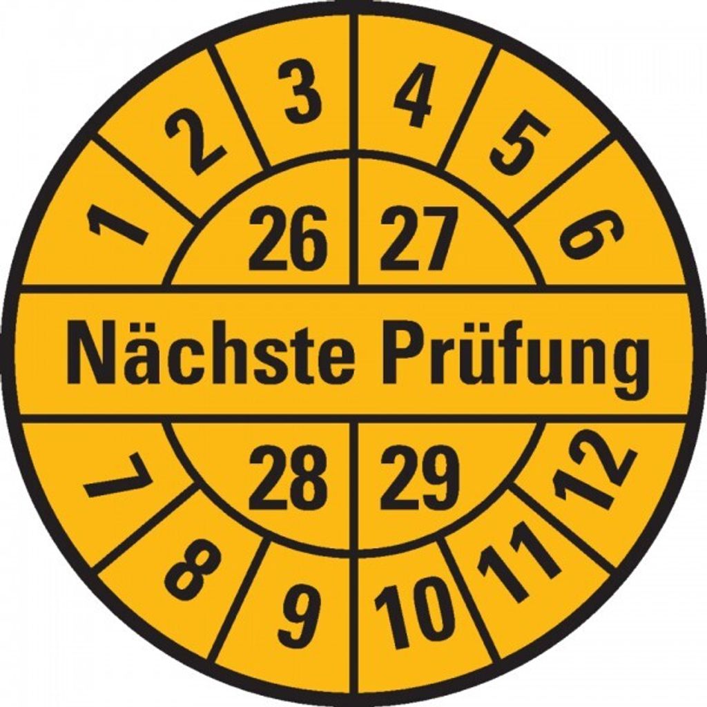 Dreifke Prüfplakette Nächste Prüfung 26-29, gelb, Dokumentenfolie, Ø 30mm, 1...