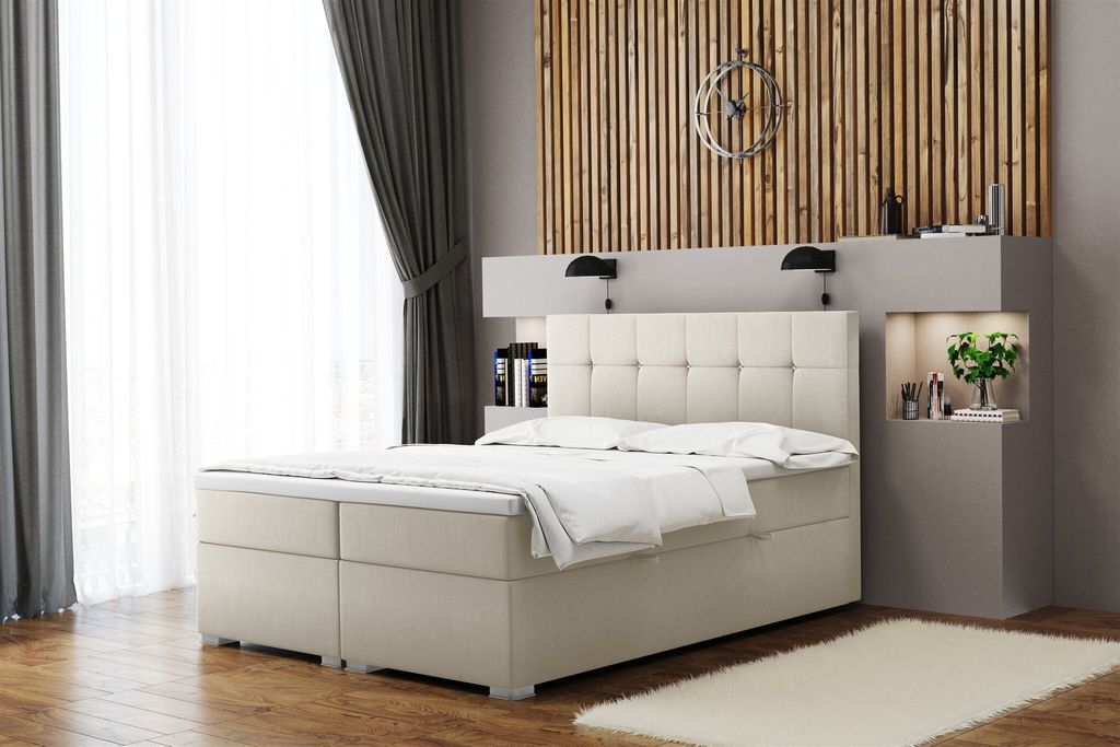 Boxspringbett Schlafzimmerbett ABELT 120x220cm in Stoff Matt Velvet Creme