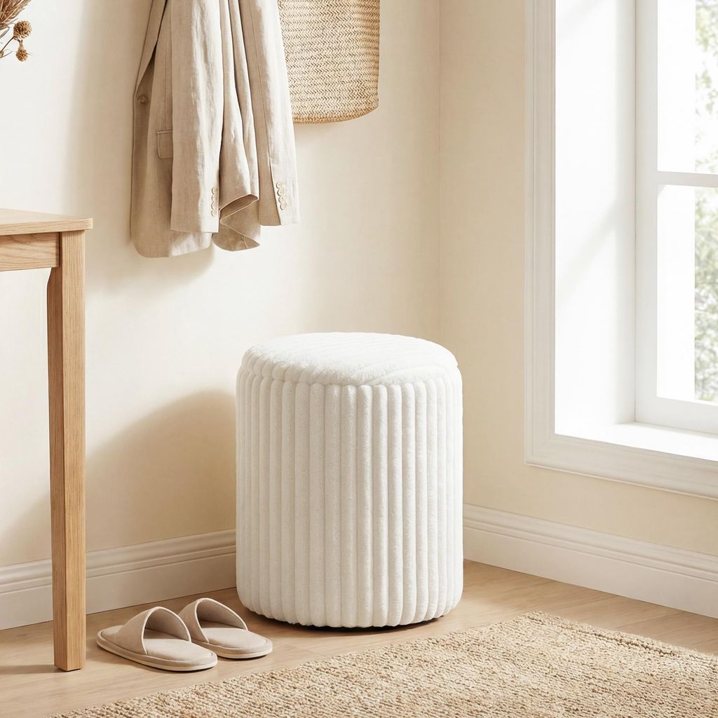 Pouf contenitore HOMCOM con coperchio reversibile, bianco Immagine del prodotto 