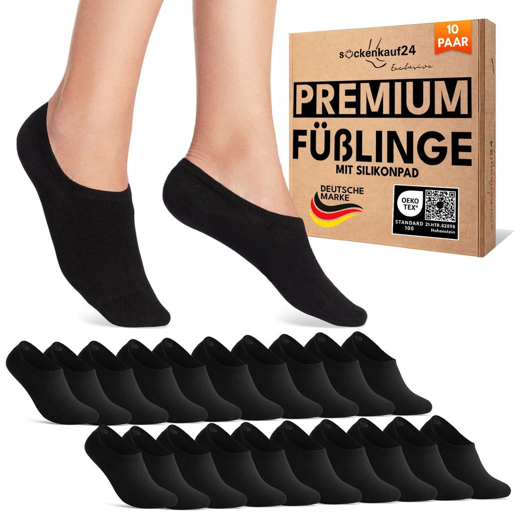 Füßlinge kurze Socken Herren Damen Baumwolle - 70106T Schwarz 47-50 10 Paar