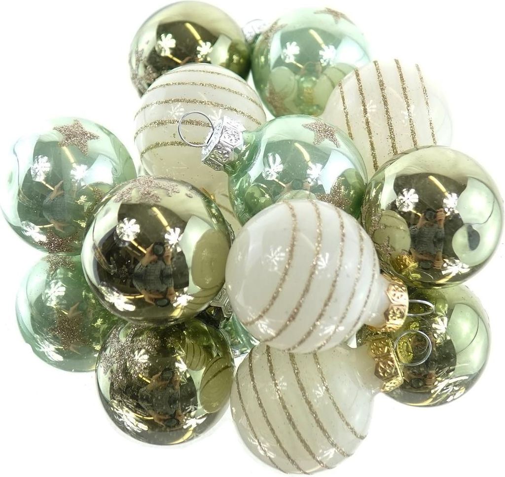 Christbaum-Micro-Kugeln Grün & Weiß 3er mix Ø 3 cm aus Glas - 9er Set