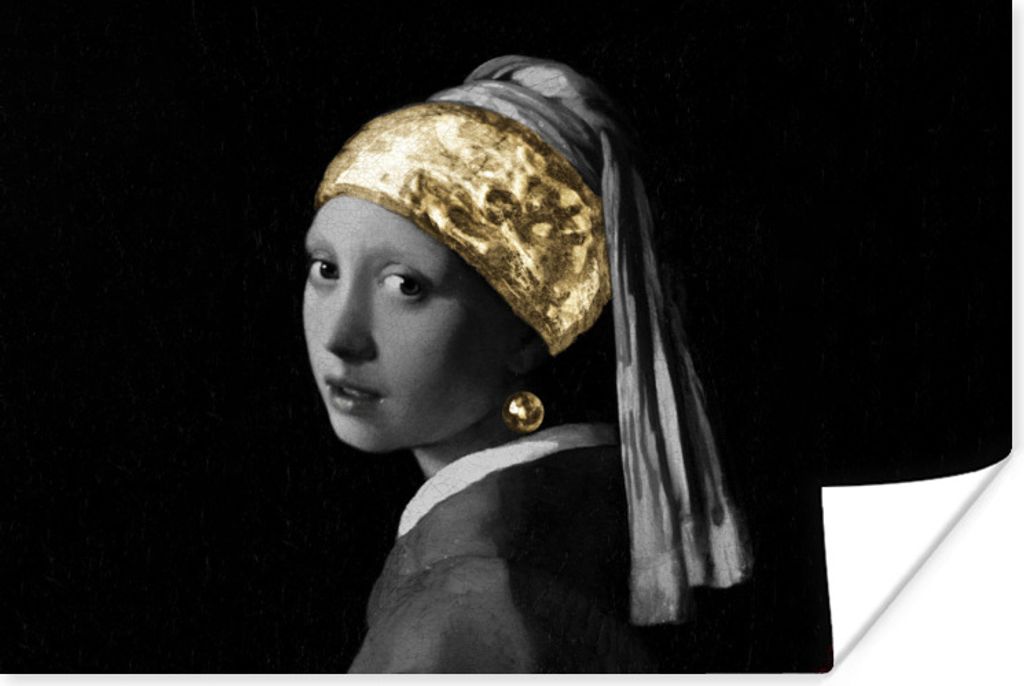 MuchoWow Poster Mädchen mit einem Perlenohrring - Vermeer - Gold 60x40 cm - Schlafzimmerdekoration
