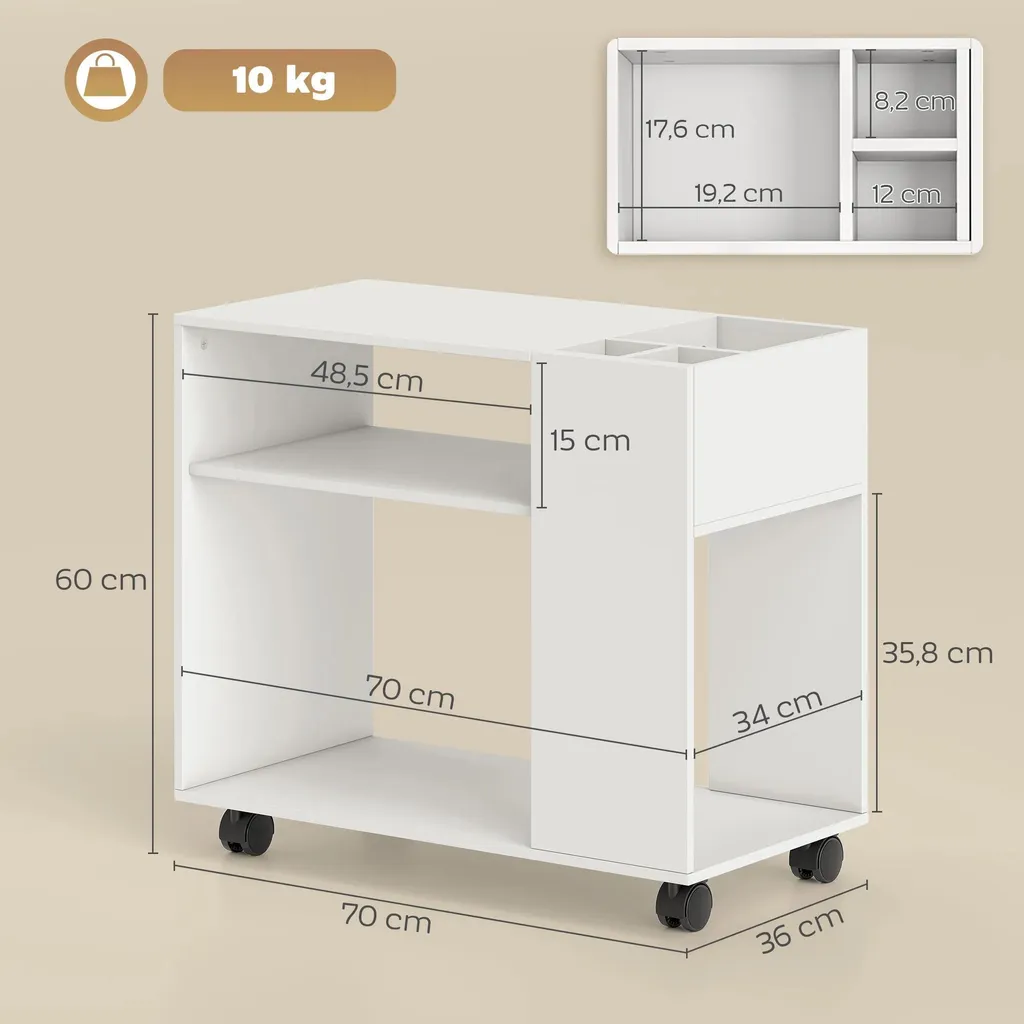 Armoire imprimante bois blanc 70 cm avec étagères et compartiments - 3