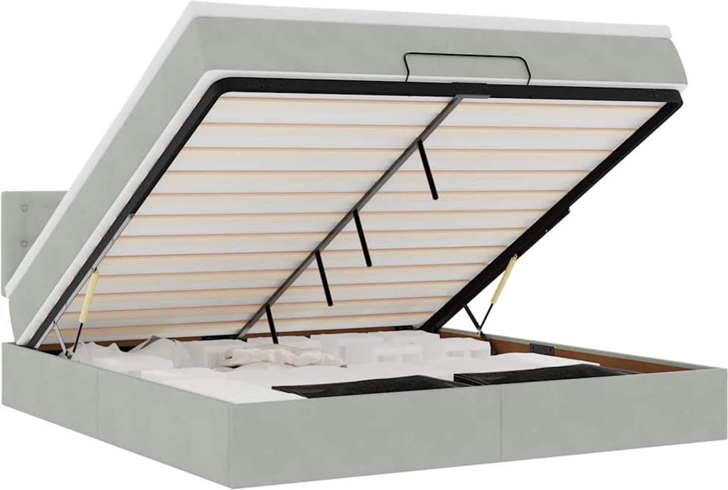 vidaXL Ottoman-Bett mit Matratze & LEDs Hellgrau 180x200 cm Samt