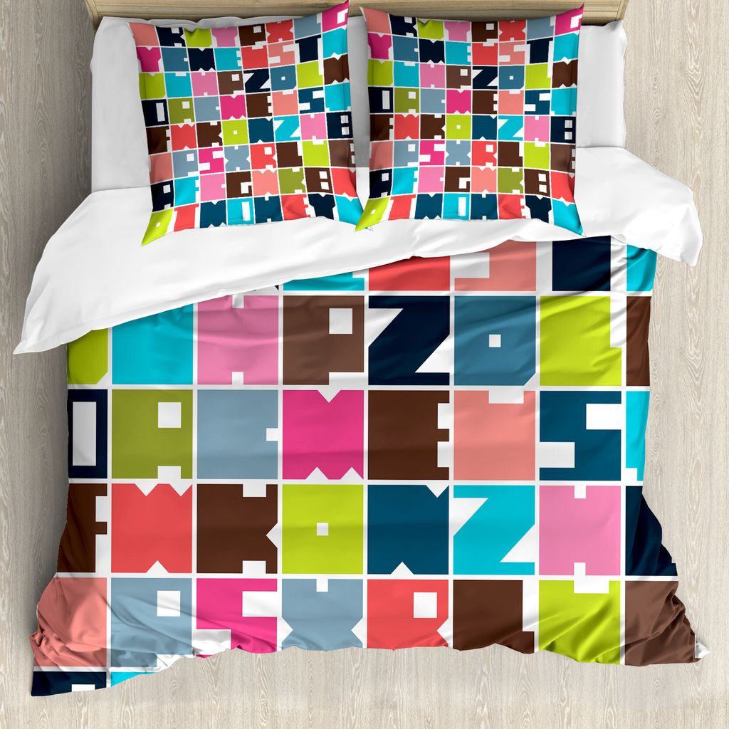 ABAKUHAUS Alphabet Bettbezug Set für Einzelbetten, quadratische Formen, Milbensicher Allergiker geeignet mit Kissenbezug, 200 cm x 200 cm - 80 x 8...