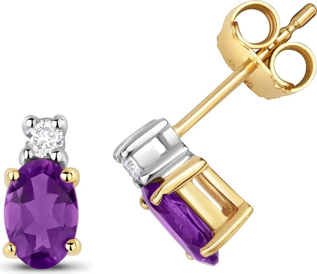 Boucles d'Oreilles Or 375 Améthyste et Diamant 0.08ct TRS32529KY