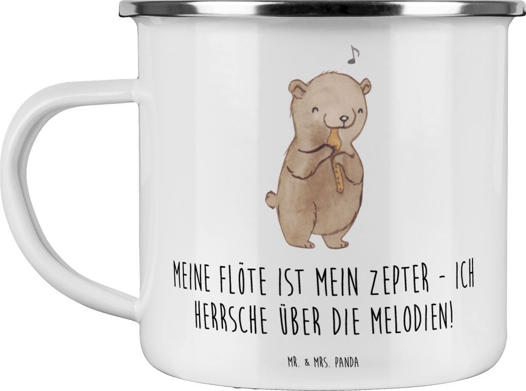 Mr. & Mrs. Panda Pott Flötenzauber - Weiß - Geschenk, Teetasse, Musik, Flötist, Windinstrument, Emaille Becher, Haferl, Outdoor Tasse, Melodie, ...