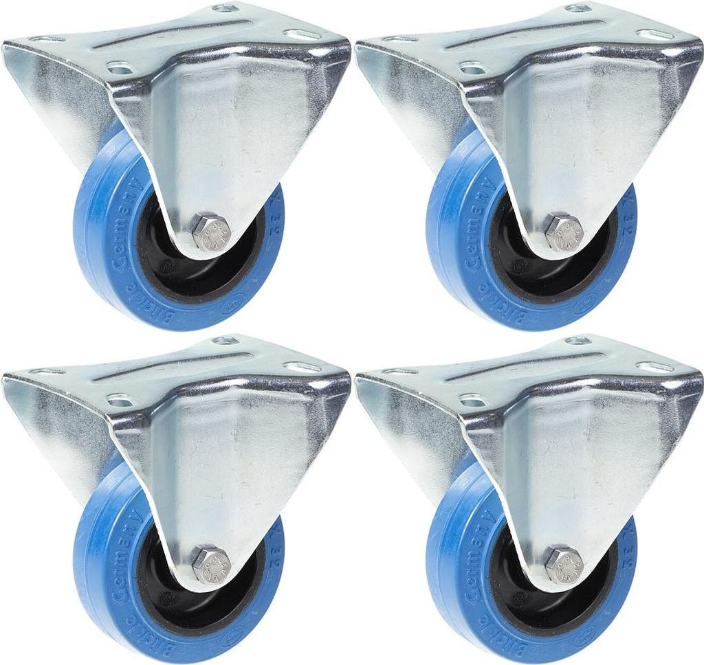 80mm 3" Lenkrollen aus blauem Gummi, feststehend, starke 560kg Kapazität, 4er Set