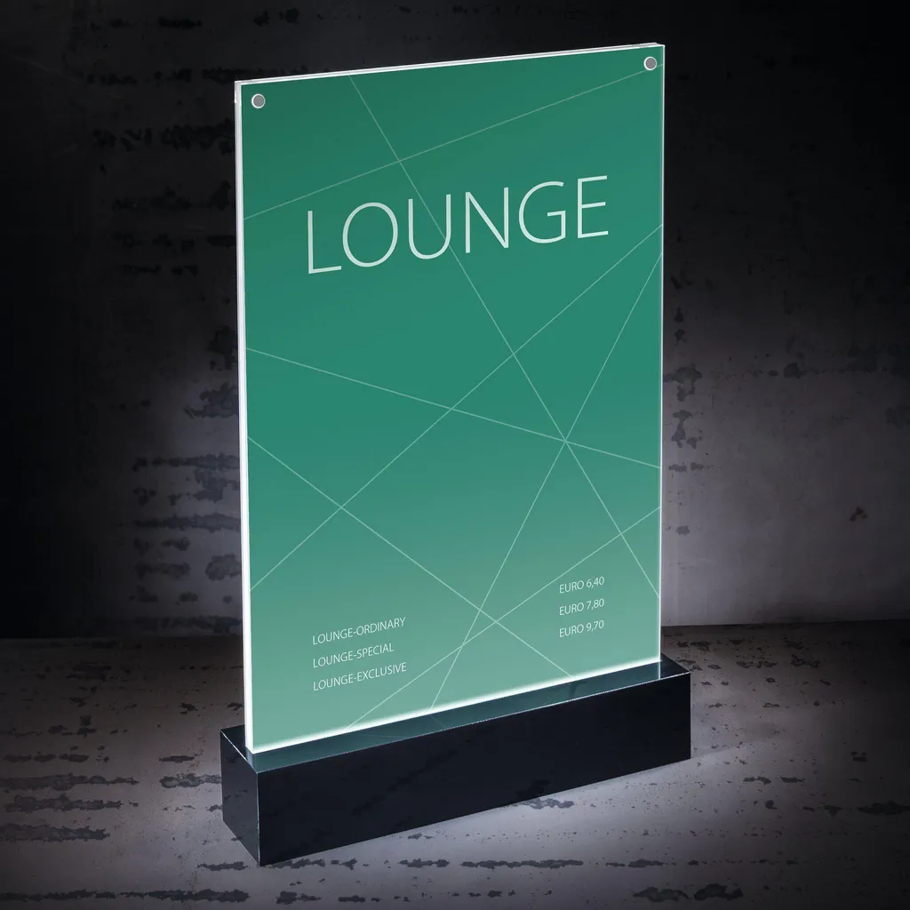 Porte-menu LED A4 Lumineux Double Face Sigel Luminous en Acrylique Noir