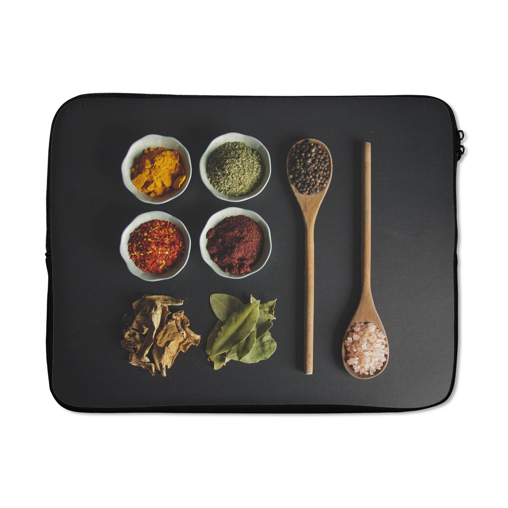 MuchoWow Laptop Hülle 15 Zoll Schöpfkelle - Gewürze - Kräuter - Grün - Braun - Rustikal Laptoptasche - Laptoptasche - Sleeve - Rundum-Schutz