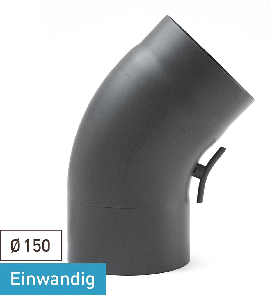 Raik Basic Rauchrohrbogen 150mm gussgrau 45° gezogen mit Tür für Rauchrohr / Ofenrohr