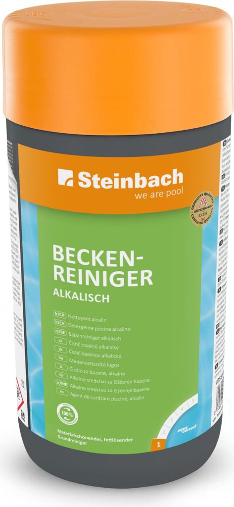 Steinbach | Beckenreiniger alkalisch | kraftvolle Reinigung | schonend zu Oberflächen | ideal für Pools | schnelle Wirkung | Inhalt: 1 Liter