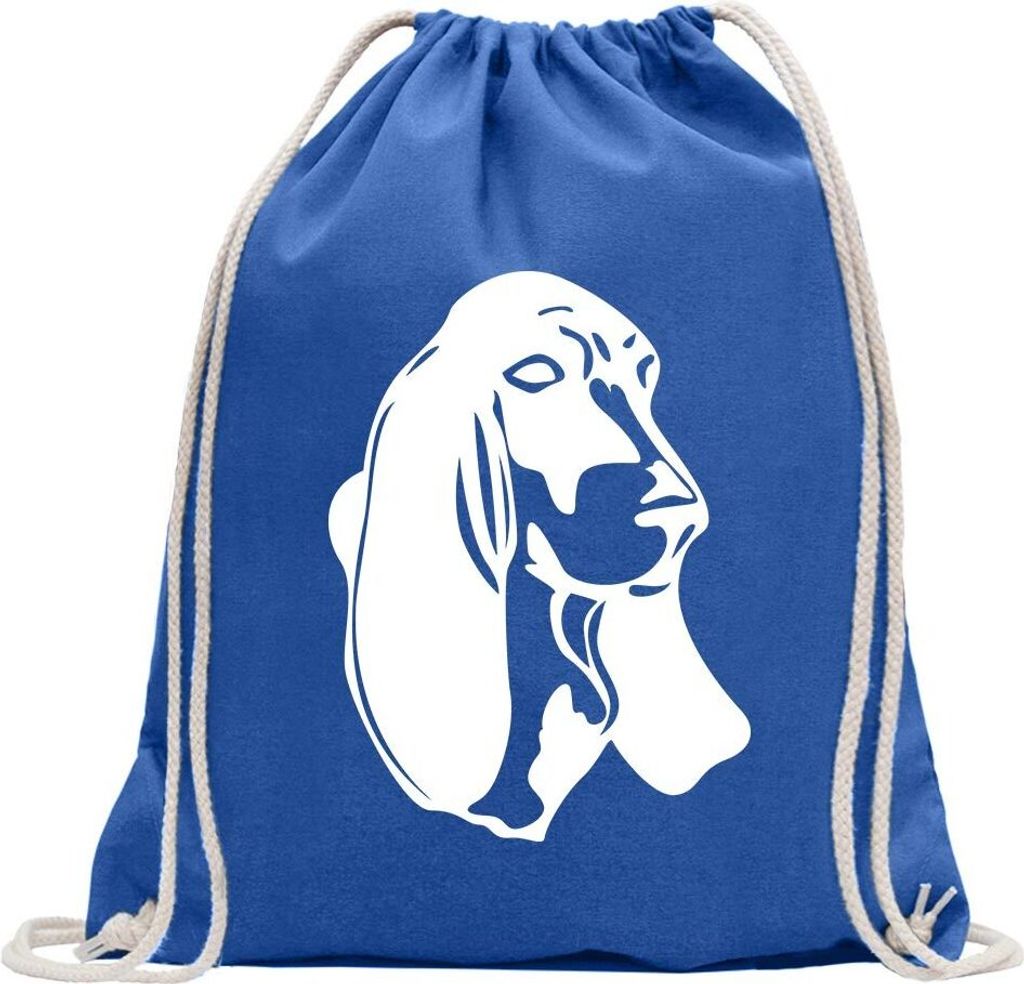 Kiwistar - Turnbeutel - royal - Basset Hound - Laufhund - Jagdhund - Fun Rucksack Sport Beutel Gymsack Baumwolle mit Ziehgurt