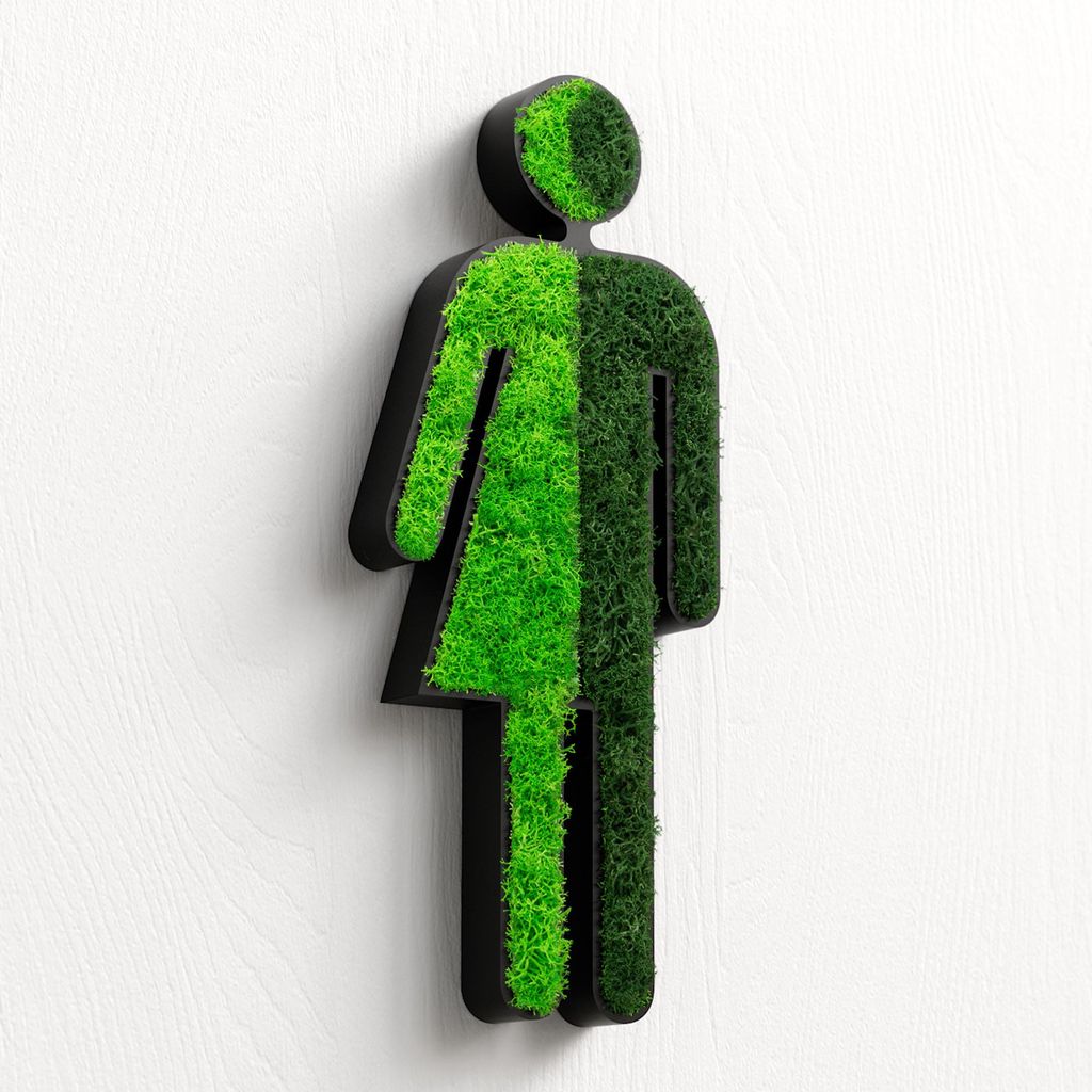 MOOSWERK WC Moosschild Divers Non-Binary | Moos Schild Wanddekoration für Toiletten | Nachhaltige und stilvolle WC-Beschilderung in Schwarz | Perf...