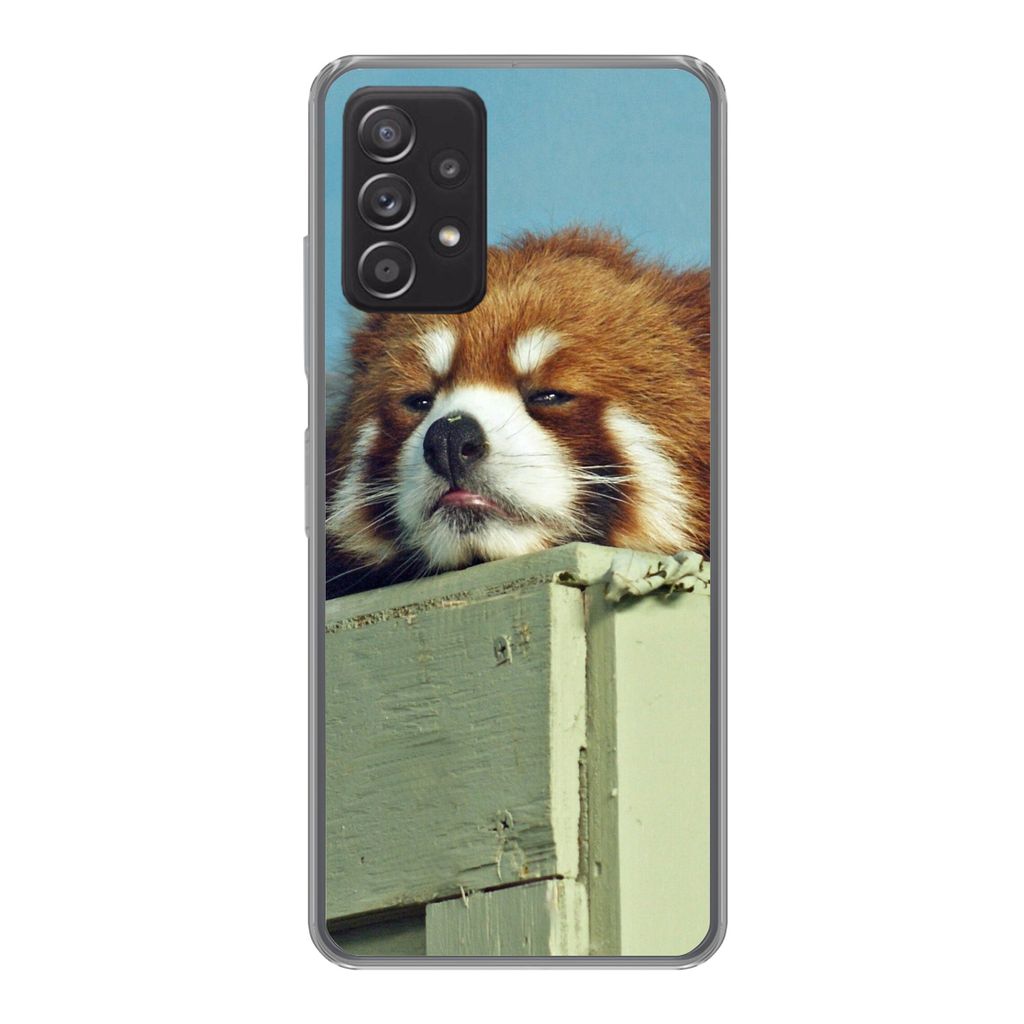 MuchoWow Handyhülle Schutzhülle Hülle für Samsung galaxy a73 Panda - Holz - Rot Silikon Softcase Handy Hülle - Handyhülle