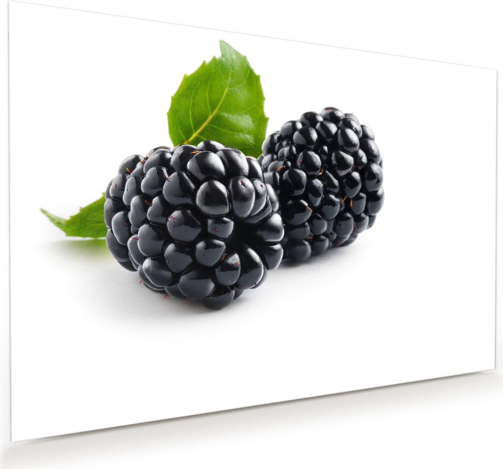 Glasbild Wandbild Brombeeren mit Blätter 90x60cm in XXL für Wohnzimmer, Schlafzimmer, Badezimmer, Flur