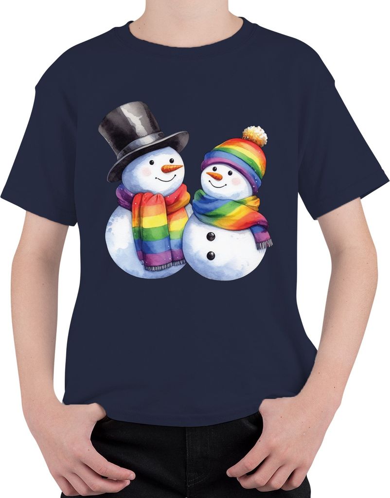 LGBTQ+ Schneemänner - Weihnachten Weihnachtsgeschenk Christmas Uni Kinder T-Shirt, Navy, 140