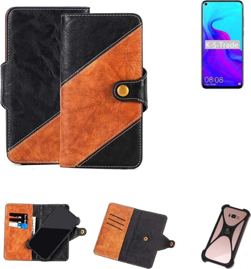K-S-Trade Handyhülle Schutzhülle Bookstyle Case Wallet-Case kompatibel mit Huawei nova 4 Standard version Handy Cover Bumper Klapphülle schwarz
