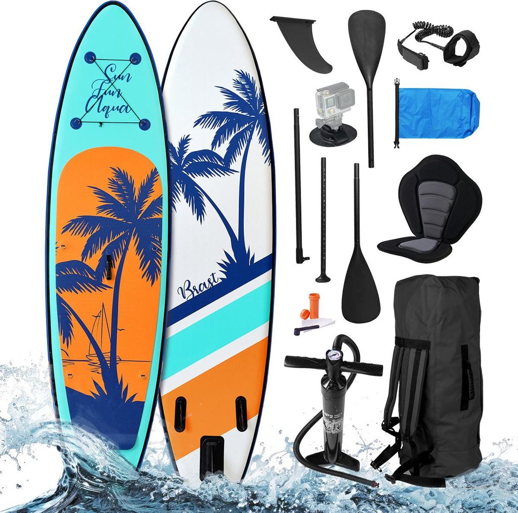 BRAST SUP Board Tropic | Aufblasbares Stand up Paddle Set | 320x81x15cm | inkl. Sonderzubehör | 2in1 Paddel Kajak-Sitz Action-Cam-Halterung Fußsc...