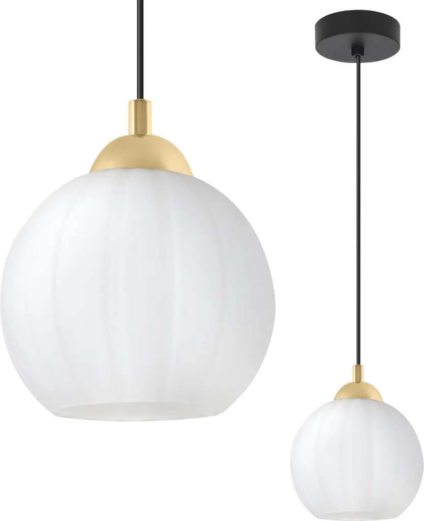 Lampada a Sospensione COSTA Nero-Oro E27 | Sfera Bianca Design Moderno