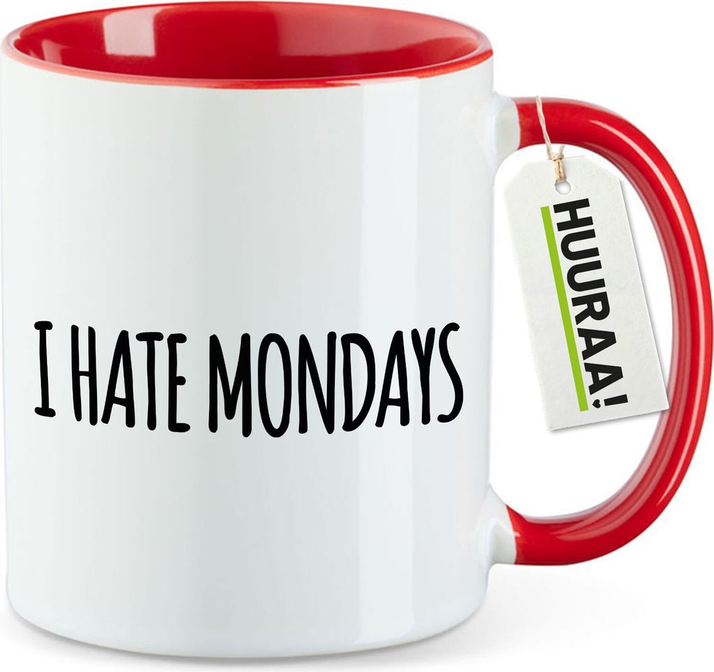 Huuraa Kaffeetasse I hate mondays Schriftzug 330ml Rot Keramik Kaffeebecher Geschenkidee