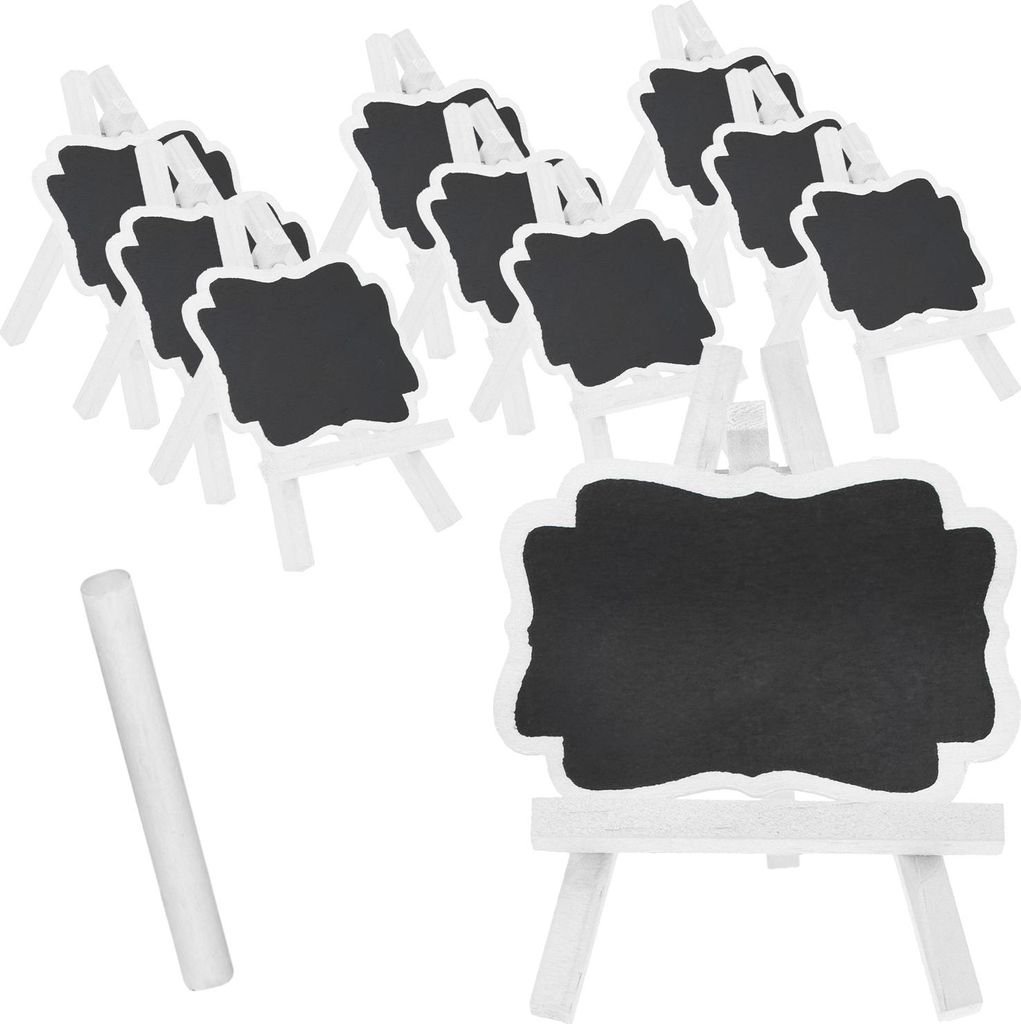 com-four 10x Mini Holztafel-Set für Kräuter und Zimmer-Pflanzen, Staffelei aus Holz für Namensschild, Preisaufsteller mit Kreide zum Beschrift...