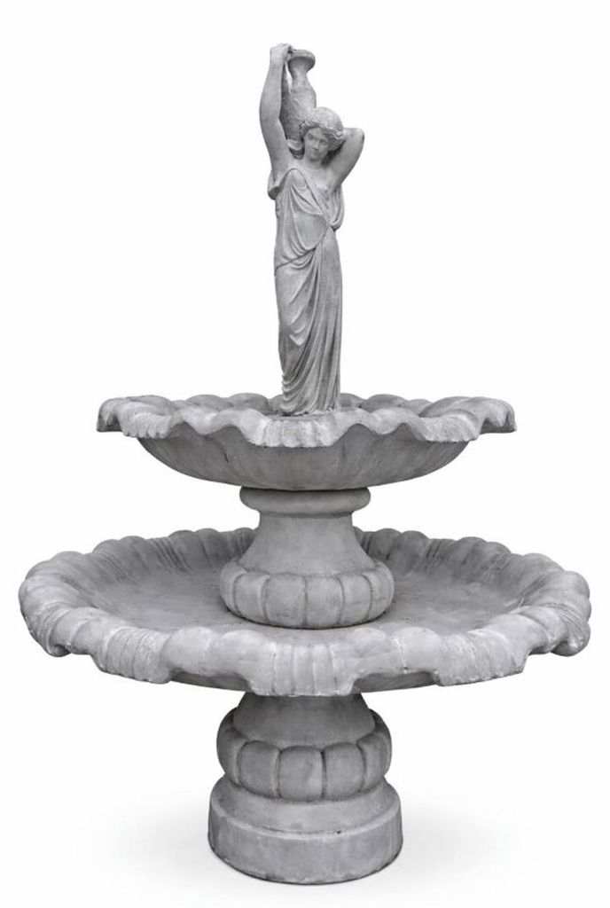 Casa Padrino Barock Springbrunnen Frau mit Krug Grau Ø 130 x H. 185 cm - Gartenbrunnen