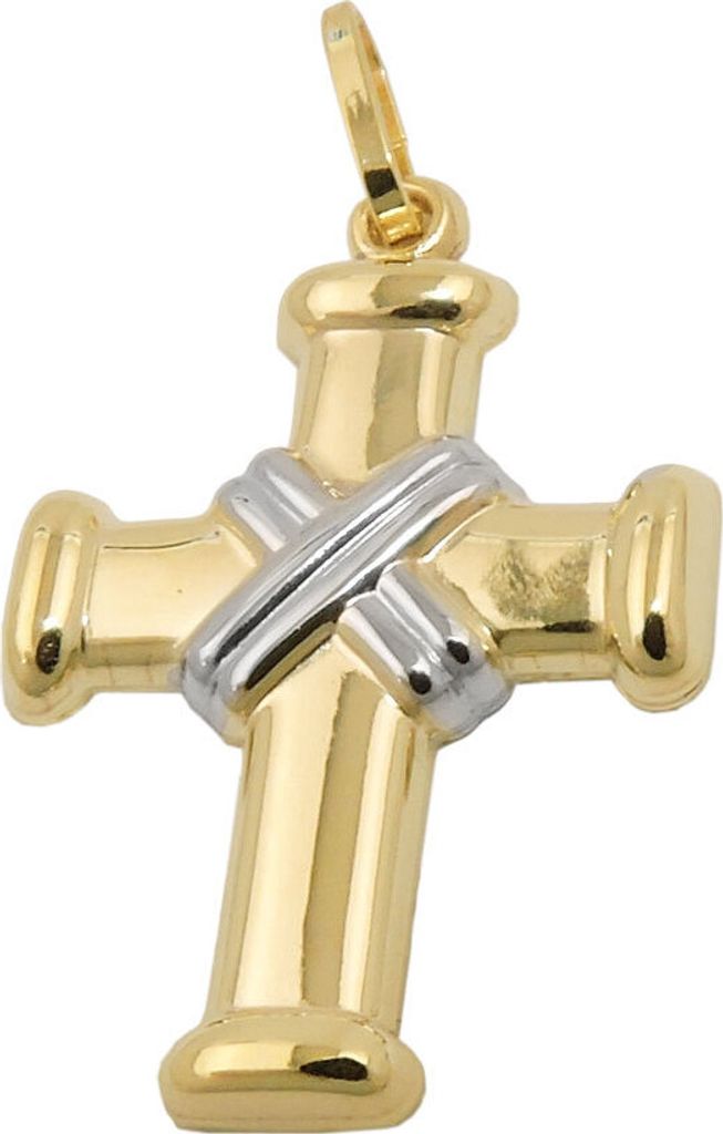 Anhänger Kreuzchen, überkreuzte Streifen inder Mitte bicolor 375 Gold Gelbgold