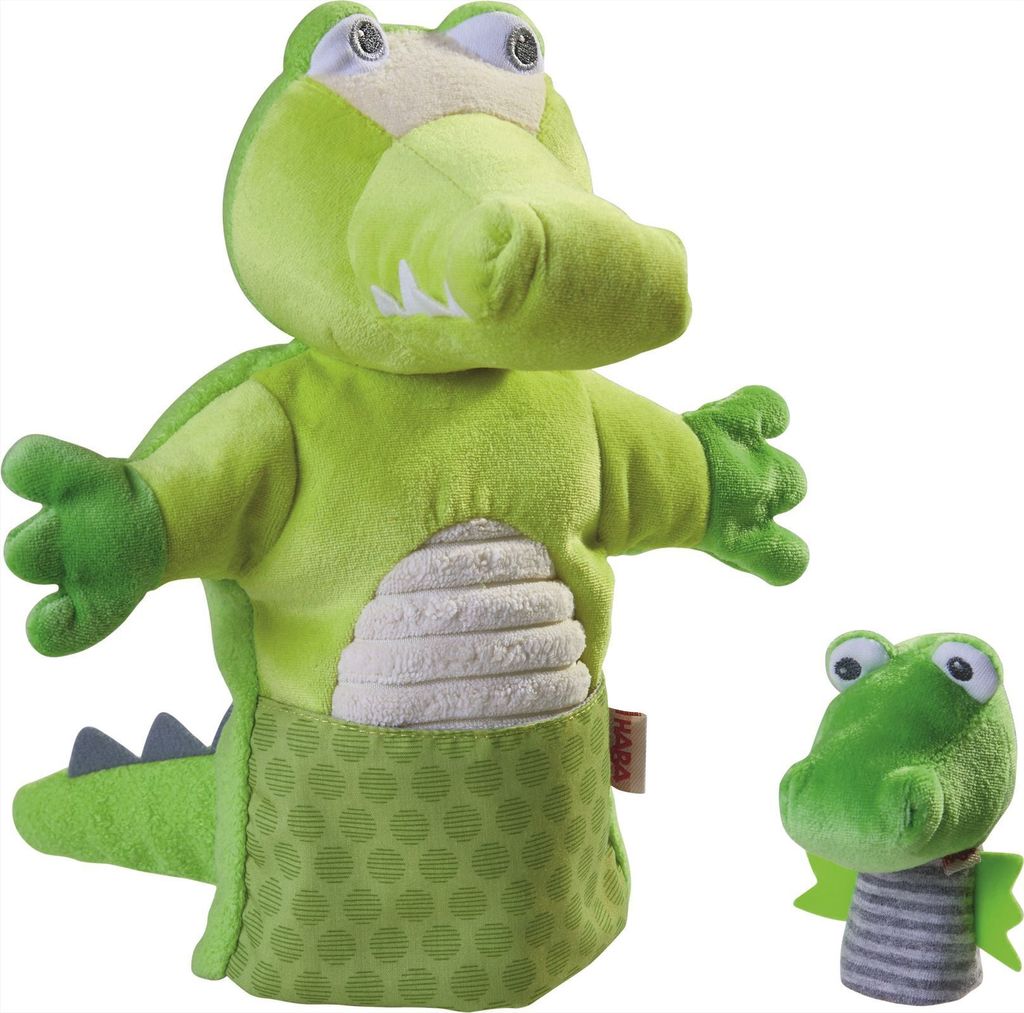Haba Handpuppe Krokodil mit Baby Produktbild 