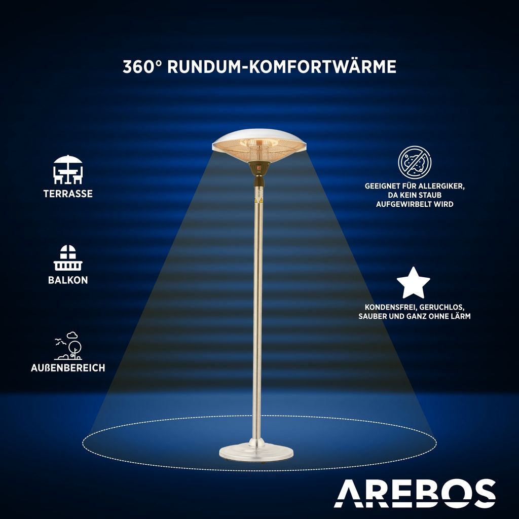 Wolnostojący promiennik AREBOS, lampa grzewcza, promiennik Zdjęcie produktu 7