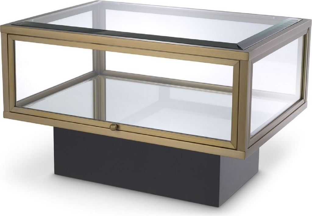 Casa Padrino Luxus Beistelltisch Messingfarben / Schwarz 70 x 50 x H. 46 cm - Rechteckiger Edelstahl Tisch mit Glasplatten und Spiegelglas Boden - ...